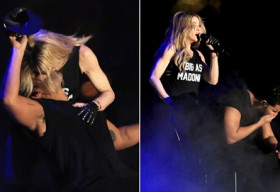 Madonna gây sốc vì kéo đầu rapper trẻ ra phía sau để…hôn
