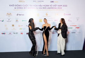 Clip dàn hoa hậu, á hậu nóng bỏng đổ bộ thảm đỏ công bố Hoa hậu Hoàn vũ Việt Nam 2022