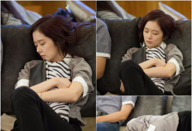 Jang Na Ra nằm ngủ ngon lành tại trường quay