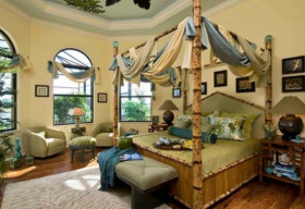 Phòng ngủ giường tre mộc mạc