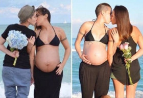 Bộ ảnh đôi đồng tính nữ cùng mang thai gây sốt