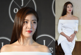 Ha Ji Won khoe vai trần với váy trắng điệu đà