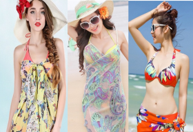 “Hô biến” khăn voan thành váy đi biển gợi cảm