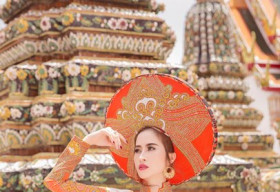 Ngọc Hân diện áo dài Việt khoe nhan sắc xinh đẹp trên đất Thái