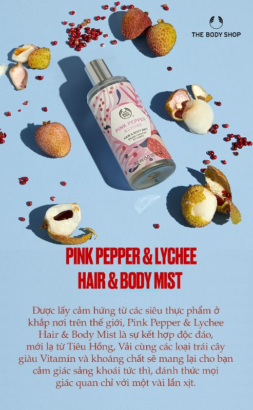 POSTCARD LYCHEE The Body Shop giới thiệu BST xịt thơm cho tóc và cơ thể mới