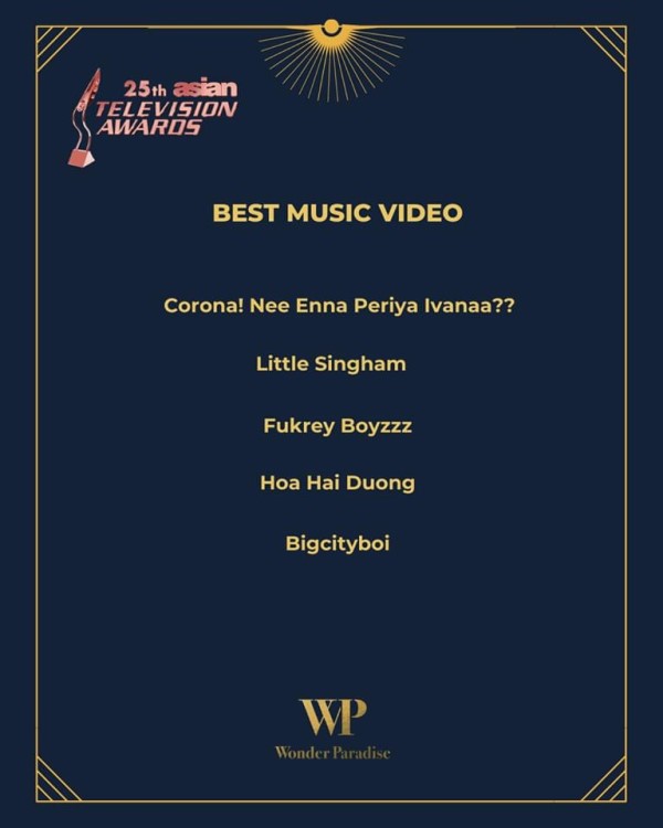 Danh sách đề cử MV Binz, Jack và Võ Đăng Khoa tranh tài tại Giải thưởng Truyền hình châu Á lần thứ 25