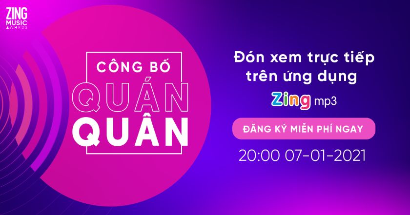 zing Kết quả ZMA 2020 sẽ được livestream công bố vào 20h 7/1 trên ứng dụng Zing MP3