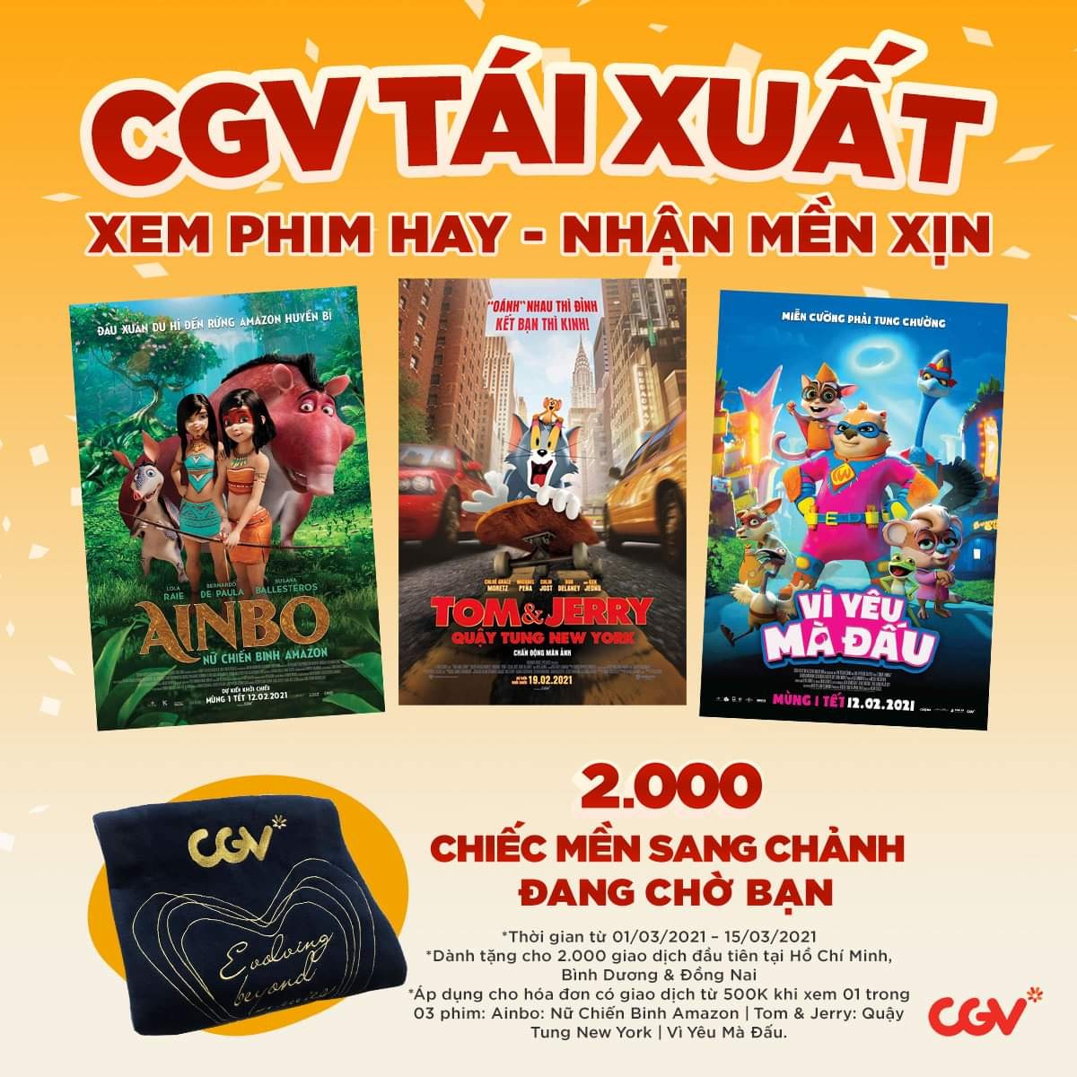 Phần quà hấp dẫn dành cho khán giả Rạp CGV tại TP. Hồ Chí Minh hoạt động trở lại từ ngày 1/3