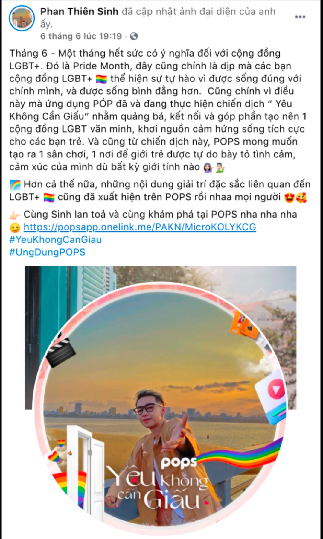 Screenshot 20210610 135332 Loạt hotface thay áo Facebook với avatar cầu vòng hưởng ứng tháng Tự hào LGBT+