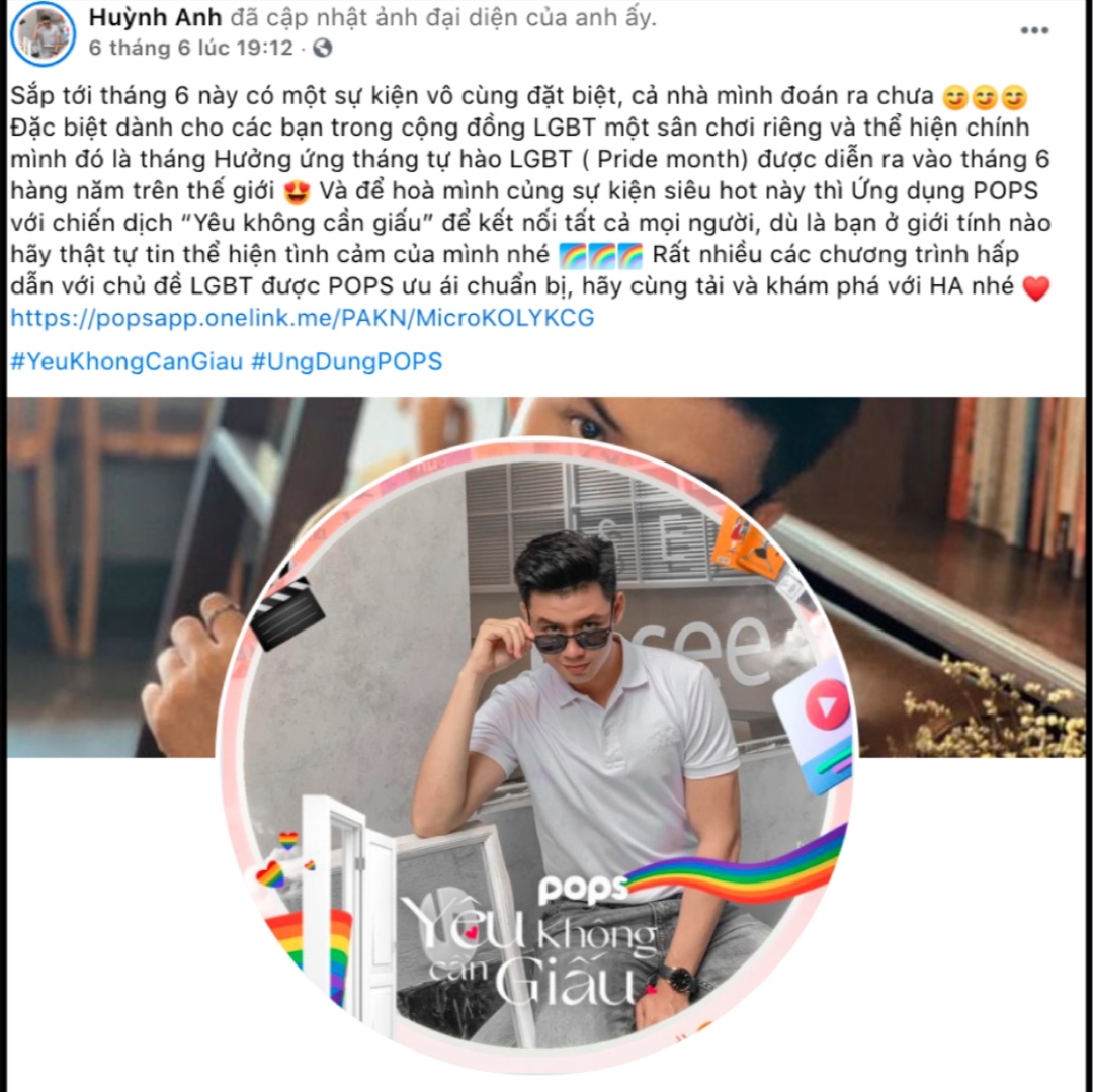 Screenshot 20210610 135356 Loạt hotface thay áo Facebook với avatar cầu vòng hưởng ứng tháng Tự hào LGBT+