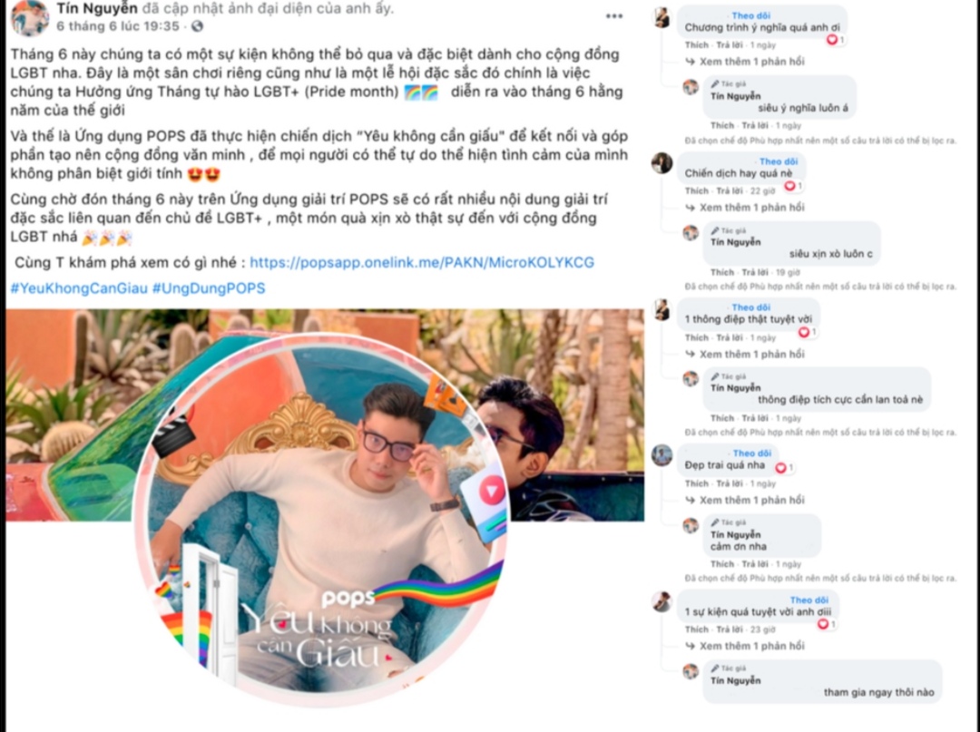 Screenshot 20210610 135406 Loạt hotface thay áo Facebook với avatar cầu vòng hưởng ứng tháng Tự hào LGBT+