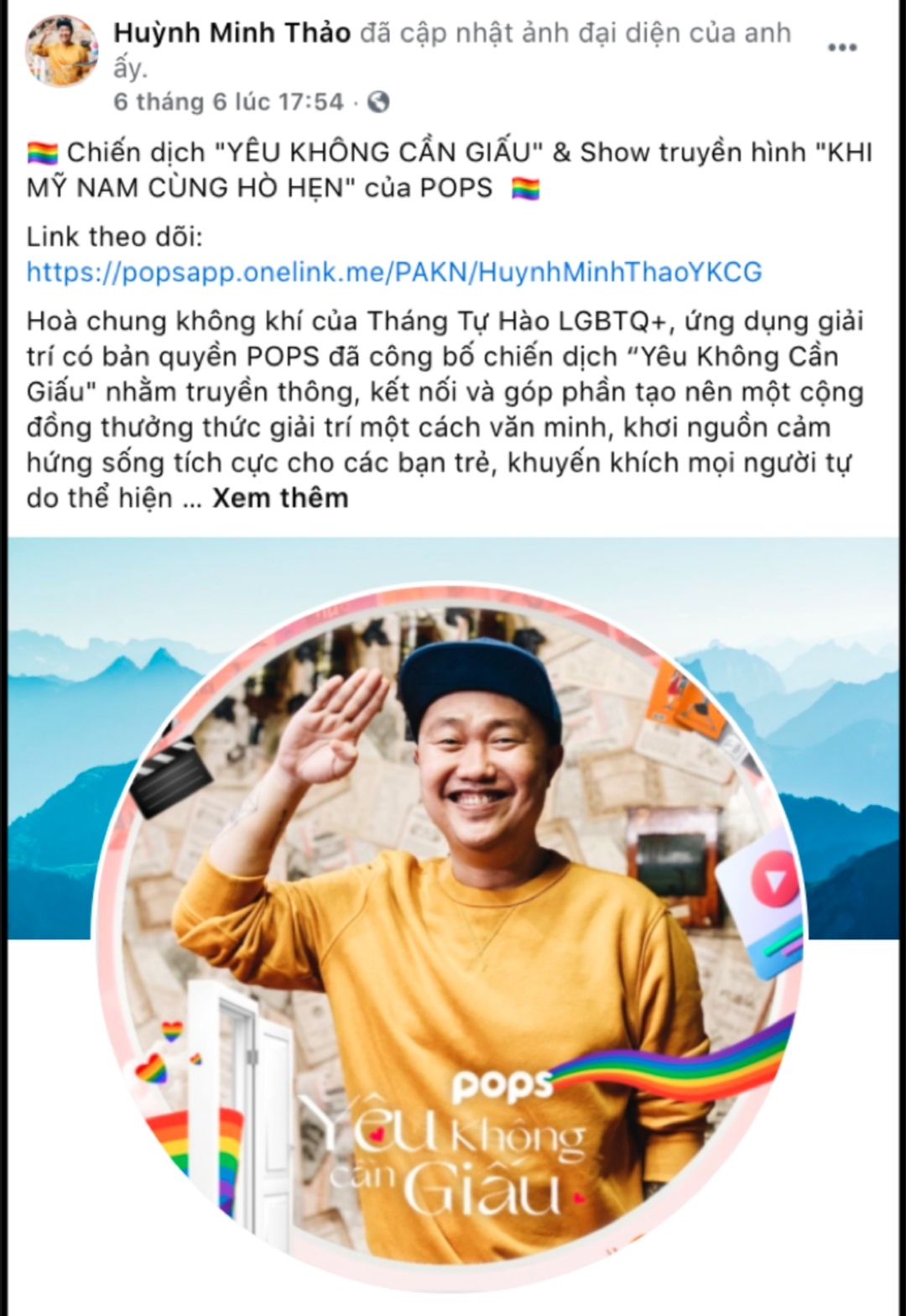 Screenshot 20210610 135416 Loạt hotface thay áo Facebook với avatar cầu vòng hưởng ứng tháng Tự hào LGBT+