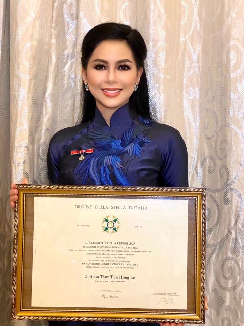 Doanh nhan Le Hong Thuy Tien  CEO Tập đoàn Liên Thái Bình Dương nhận Huân chương công trạng – Tước hiệu Hiệp sĩ   Ngôi sao Ý