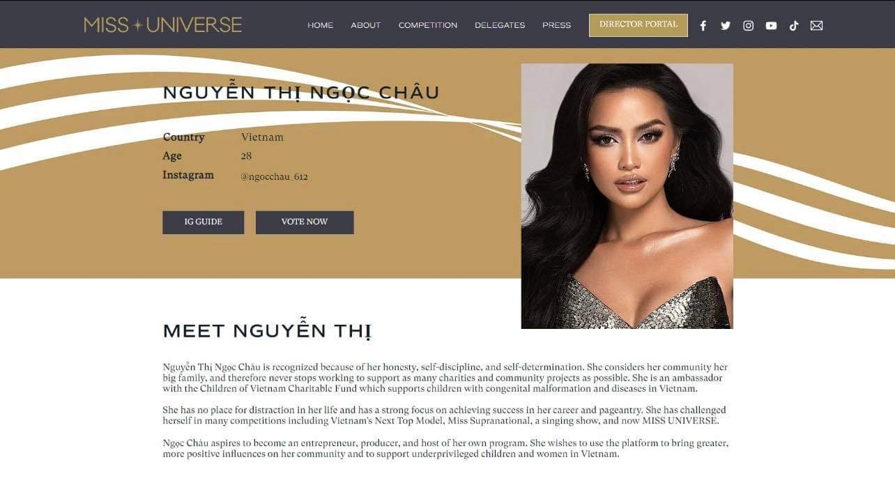  Lộ diện hình ảnh profile chính thức của Ngọc Châu trên trang chủ Miss Universe