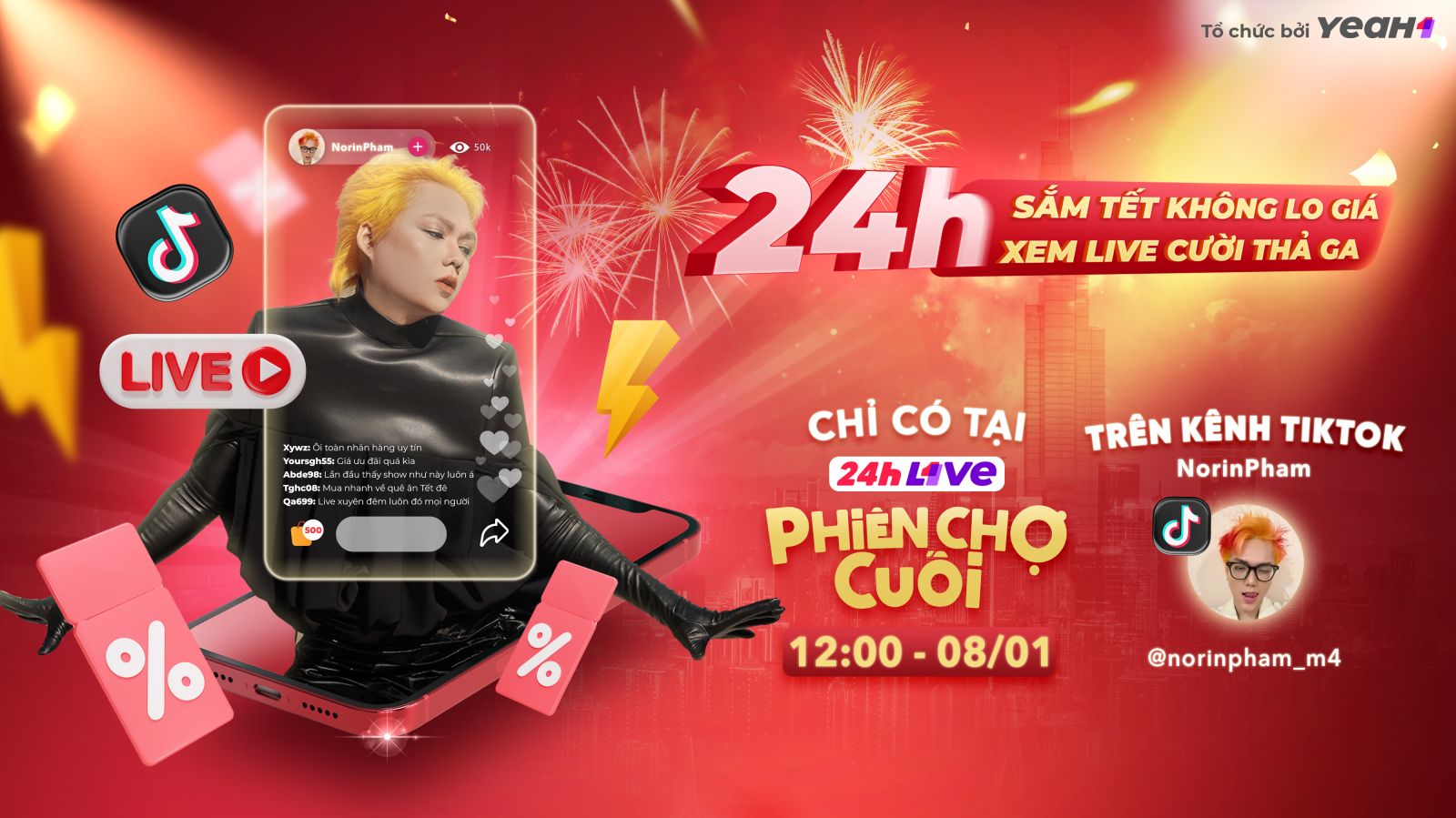 KV 24h Live Phiên Chợ Cuối Hot TikToker Phạm Thoại sẽ trổ tài livestream liên tục 24 giờ