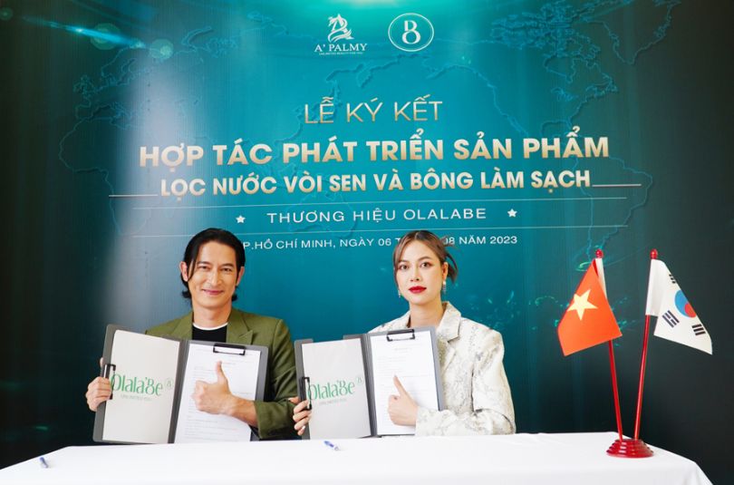 Le ky ket thuong hieu olalabe 20 Người đẹp xứ Dừa Mỹ Hạnh mời Huy Khánh làm đại sứ thương hiệu mỹ phẩm Hàn