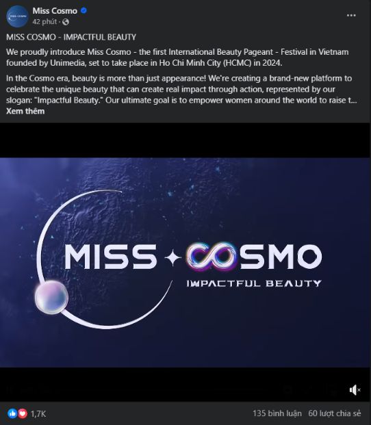 Fanpage Miss Cosmo Hoa hậu Hoàn vũ Việt Nam 2023 sẽ tham dự cuộc thi quốc tế Miss Cosmo