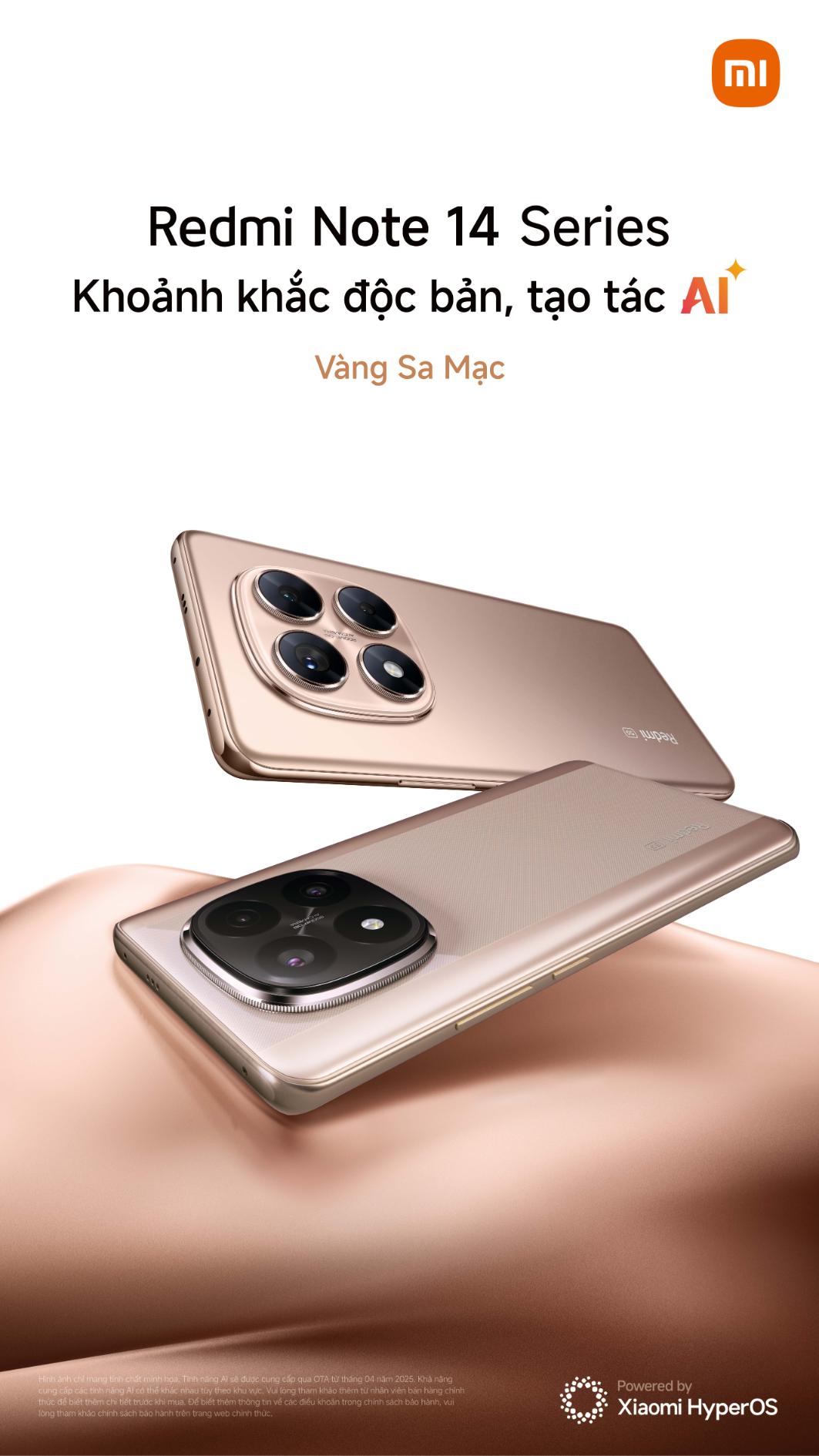 KV Redmi Note 14 Pro 5G  Pro 5G Sand Gold Redmi Note 14 Series chào đón màu Vàng Sa Mạc, tiếp tục củng cố vị thế phân khúc tầm trung