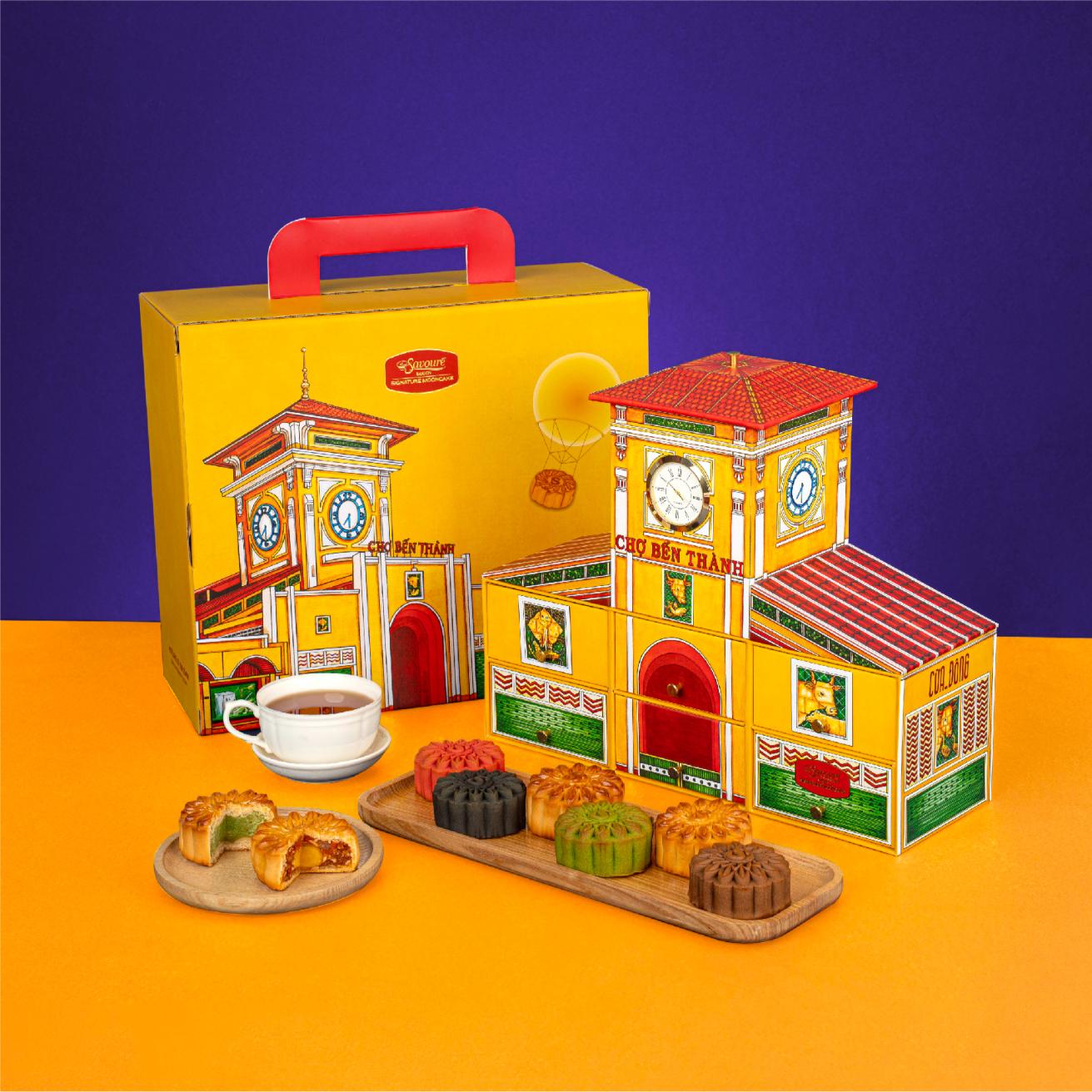 Hộp BẾN THÀNH SAIGON Savouré ra mắt Quà tặng trung thu Saigon Signature Mooncake mang đậm dấu ấn Sài Gòn