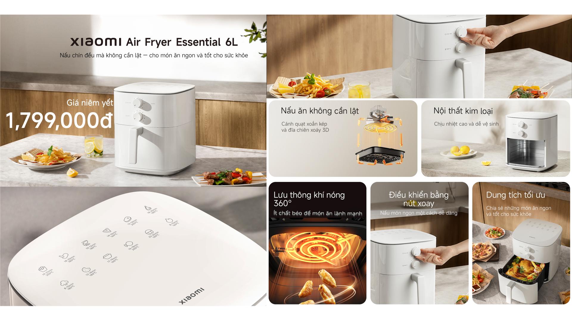 Xiaomi Air Fryer Essential 6L Summary Xiaomi tăng tốc mở rộng hệ sinh thái tại Việt Nam với BST thiết bị đeo và sản phẩm AIoT