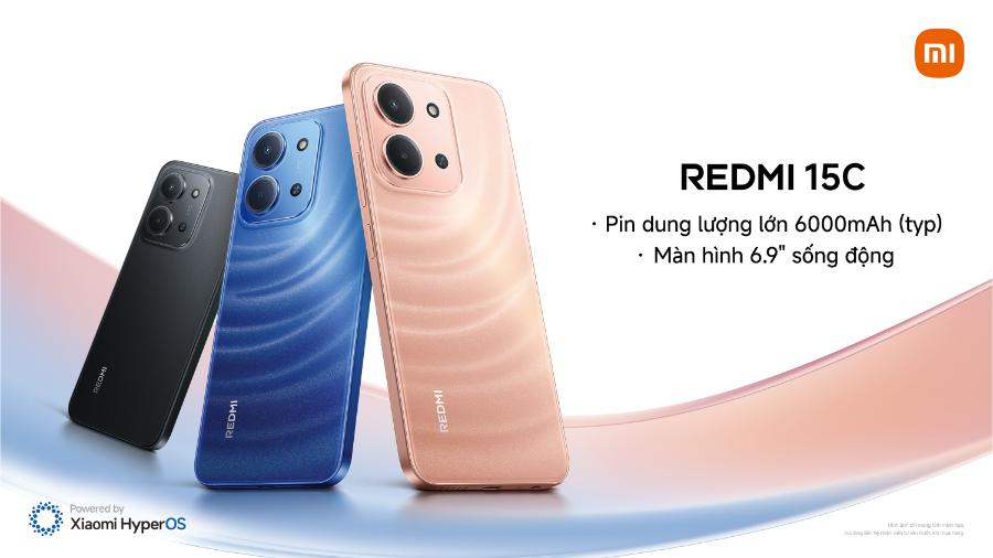 REDMI 15C REDMI 15C – Pin khủng 6.000mAh, màn hình lớn 6,9 inch, giá chỉ từ 3,69 triệu đồng