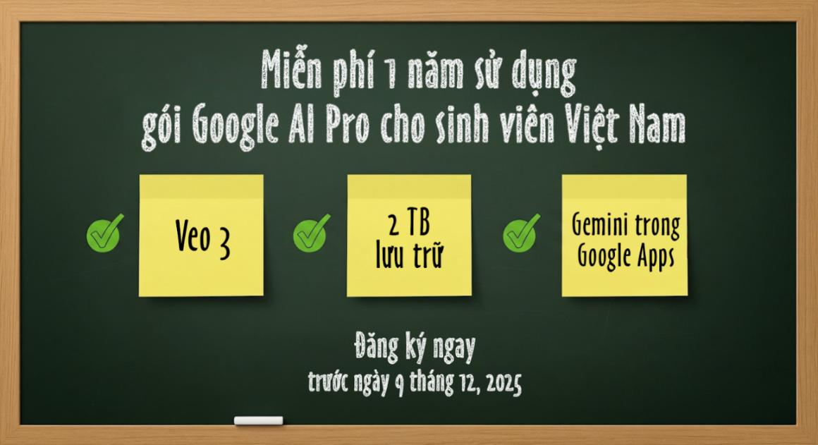 google Google ưu đãi 1 năm sử dụng miễn phí gói Google AI Pro cho sinh viên Việt Nam 