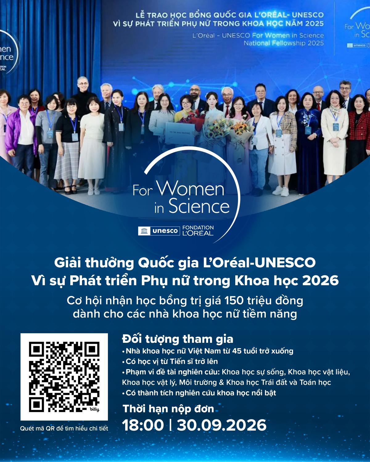 HÌNH ẢNH POSTER ĐĂNG KÝ FWIS 2026 2 Giải thưởng L’Oréal – UNESCO Vì sự phát triển phụ nữ trong khoa học 2026 chính thức khởi động